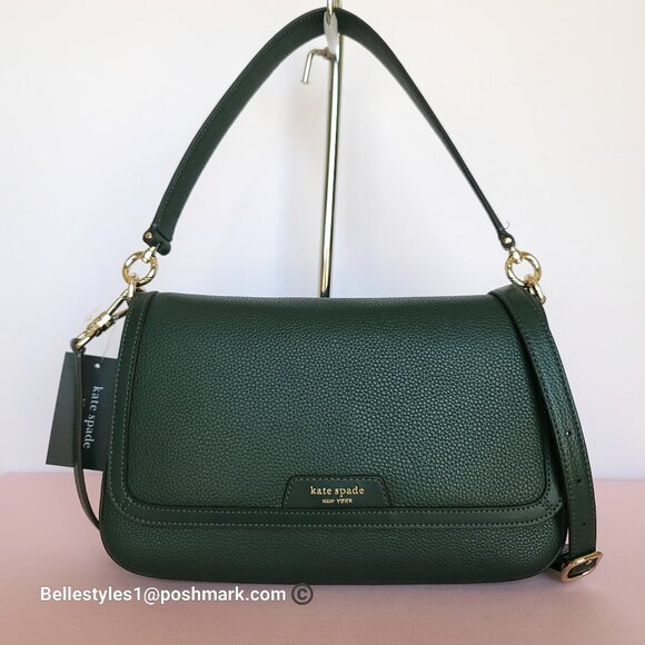KATE SPADE Hudson Pebbled Leather Medium Flap Convertible Shoulder Bag-Northern⭐ - Picture 2 of 16